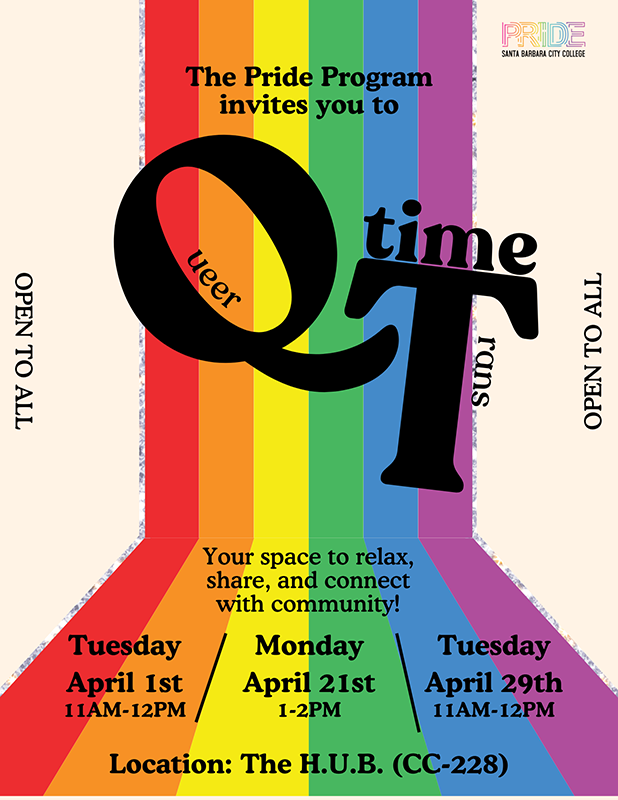 QT Time at the H.U.B. - Tuesday, April 1 11 a.m. to noon; Monday, April 21 1 p.m. to 2 p.m.; Tuesday, April 29 11 a.m. to noon - Click for PDF
